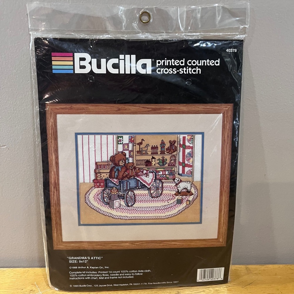 Vtg 1989 Bucilla Grandmas Attic Cross Stitch‎ Kit 40378 Teddy Bear Nursery 9x12